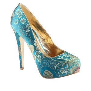 ISO Aldo Platform Satin Pump with Oriental Motif